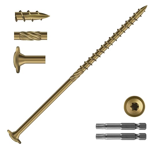 #14 x 6 Inch Lag Screws (96Pcs) 4lb. Structural Wood Screw, Bronze, Carbon Steel, Washer Head, Rust Resistant epoxy Coated, T30 Star Bit