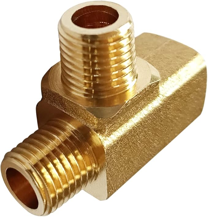 2PCS Brass Tee Pipe Fitting 1/4" NPT Male to 1/4" NPT Male to 1/4" NPT Female for Water/Oil/Gas