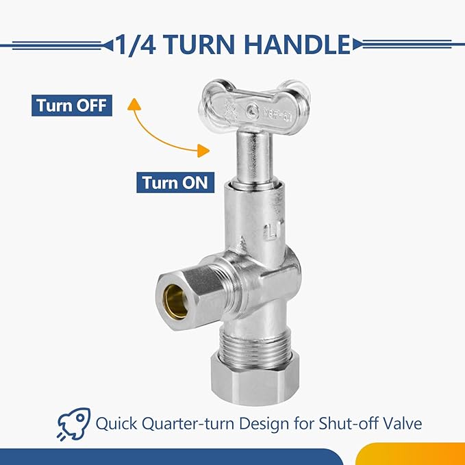 10-Pack GUOFIS Angle Stop Valve with 1/4 Turn Loose Control Key,1/2" Nominal (5/8" OD) Compression x 3/8" OD,Chrome Plated Brass Shut-off Valves for Potable Water(VALVE142-10Pack)
