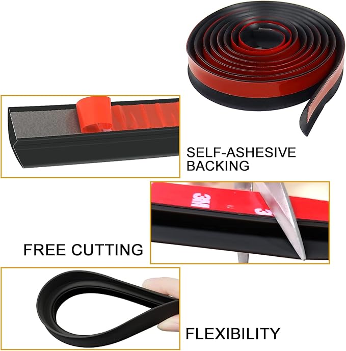 Floor Rubber Transition Strip Self Adhesive Carpet to Tile Transition Strip Edging Trim Strip for Threshold Transitions with a Height Less Than 5 mm/0.2in (Black, 6.56FT)