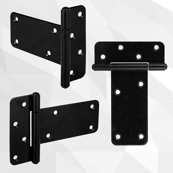 5 in T-Strap Heavy Duty Gate Hinges 140 Lbs Capacity,4 Pack Extra Thick Shed Door Tee Hinges, Black Wrought Hardware for Wooden Fences, Barn Door, Screws Included (Black, 5 in -4 pcs)
