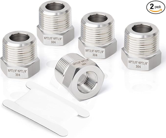 TAISHER 2PCS Forging of 304 Stainless Steel Reducer Hex Bushing, 3/8" Male NPT to 1/8" Female NPT, Reducing Forging Pipe Adapter Fitting