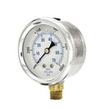 PIC Gauges PRO-201L-254M 0-1000 PSI Pressure Gauge, 2 1/2" Dial, 1/4" Male NPT Connection, Bottom Mount, Dual Scale, Glycerin Filled, Stainless Steel Case/Bezel, Brass Internals & Plastic Lens