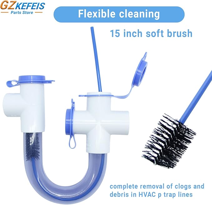 3/4 Inch PVC Condensate Trap ez trap hvac p trap with Cleaning Brush U Shaped Drain Pipe for HVAC Systems,，Effectively Drains Condensate 1PC