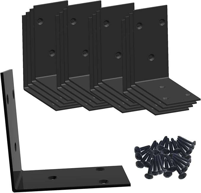 L Bracket,Raised Garden Bed Corner Brackets,Heavy Duty Corner Brace,Stainless Steel Shelf Bracket,Black Large Angle Brackets, Metal Iron Bracket for Wood Aufuga (Black_4x4x2inch, 16)