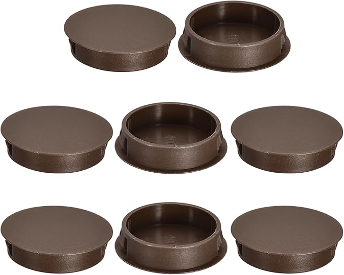 uxcell 8Pcs 40mm(1-9/16") Nylon Hole Plugs, Flush Type Panel Round Snap in Fastener Knockout Locking Plugs for Furniture Insert End Caps Panels, Brown