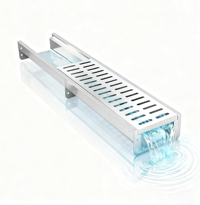 304 Stainless Steel Channel Drain, Durable Trench Drain System with Drain Grate, Deep Profile Channel, Trench Drain Channel for Driveway, Outdoor, Yard, Garage Floor Drain Channel (Silver, 39.4in)