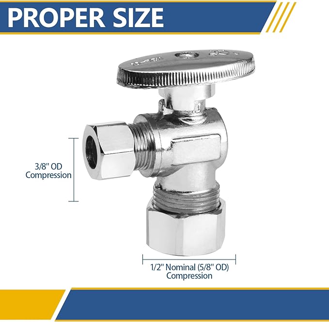 10 Pack Angle Stop Valve,1/4 Turn Water Shut Off Valves,1/2" Nominal (5/8" OD) Compression Inlet x 3/8" OD Compression Outlet Shut-off Valve Plumbing(VALVE116-10Pack)