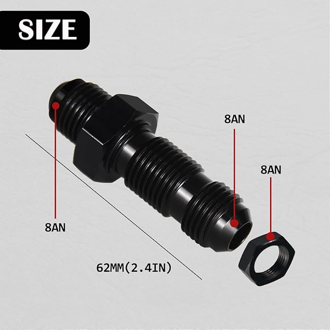 8AN Male Flare Straight Bulkhead Fitting Adapter with 8AN Nut Aluminum Black