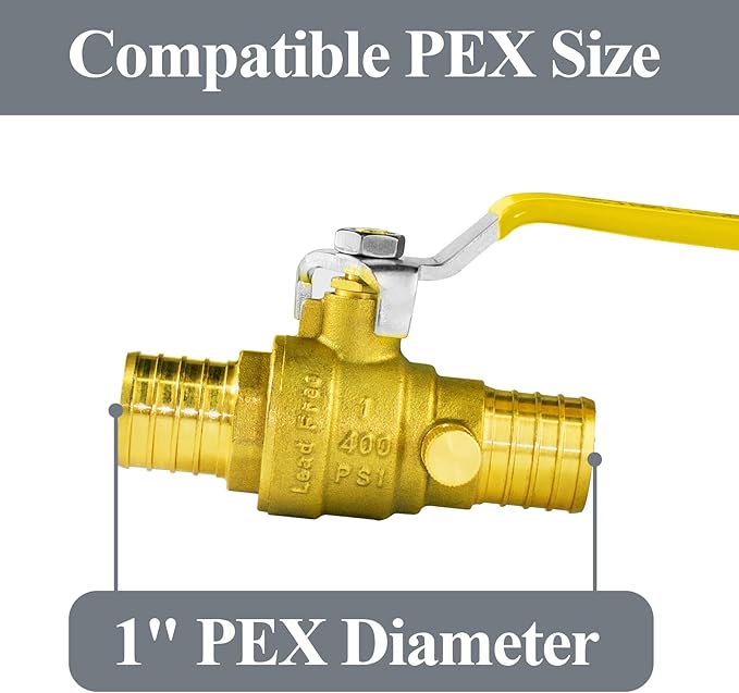 WiseWater 1 Inch X 1 Inch PEX Ball Valve with Drain, Brass Plumbing Fitting, Full Port Water Stop Shut Off Valve (5pack)