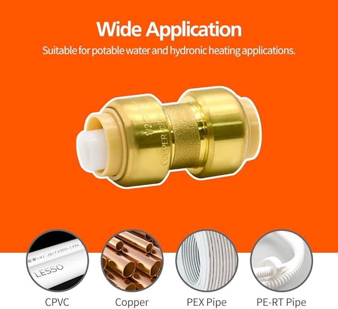 6 Pack Push-to-Connect Plumbing Fittings, 1/2" Pushfit Straight Fittings with Disconnect Clip for Copper, PEX, CPVC Pipe