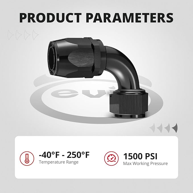 EVIL ENERGY 20AN Hose End Fitting 90 Degree Swivel for CPE Braided Hose Black 2PCS