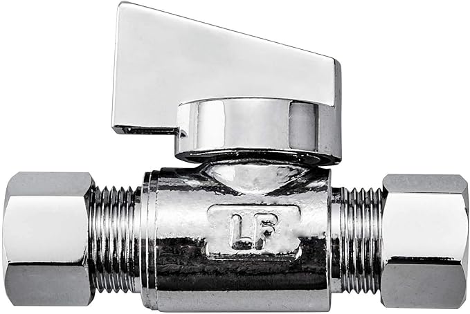 2 Pack Premium Brass 3/8" Compression x 3/8" Compression Quarter Turn Water Straight Angle Valve