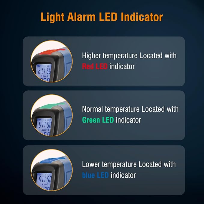 CEM DT-8666 Digital Infrared Meat Thermometer Gun,DS10:1 Instant Read Laser Temperature Gun for Griddle,Grill,Oven,Pizza, Thermal Air Heat Leak Detector for Industrial Repairs with Color Light Alarm