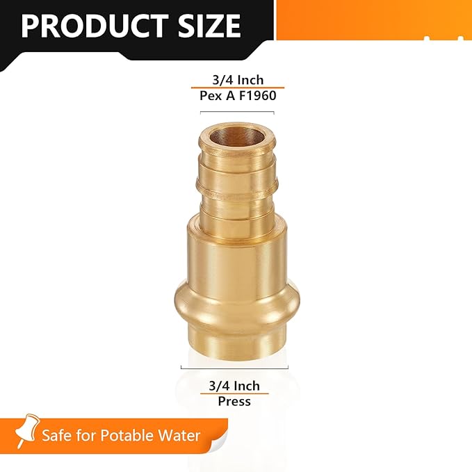 5-Pack HeSun Copper Press Fitting Adapter,3/4" PRESS X 3/4" PEX-A Expansion F1960 Coupling, LF Brass(PEX1960185)