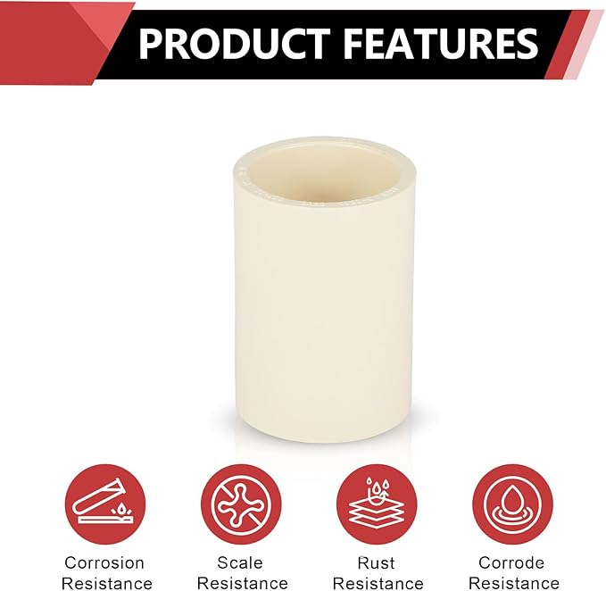 (5 Pieces) EFIELD 1-Inch CPVC Pipe Fittings, Slip x Slip (Socket) Coupling, For Hot and Cold Water Plumbing,(CPVC027-5)