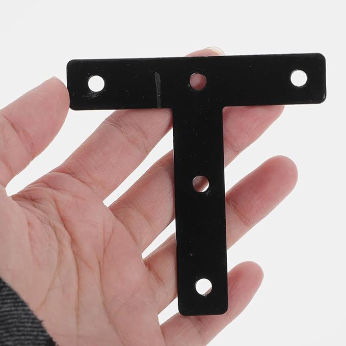 30pcs Black T-Shaped Corner Support Brackets Cold-Rolled Steel Flat Braces for Wood Furniture Repair Mending Plates Shelf Frame Reinforcement
