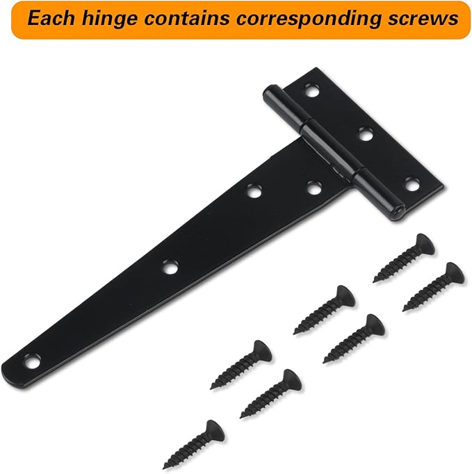 12 Pack 6 Inch T Strap Hinges, Shed Door Gate Hinges, Heavy Duty Black Outdoor Tee Hinge for Wooden Fences, Barn Door Gates Hinge for Shed Door Hardware