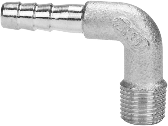 DERNORD 1/4" Hose Barb x 1/8" Male NPT Stainless Steel 90 Degree Elbow- Home Brew Pipe Fitting