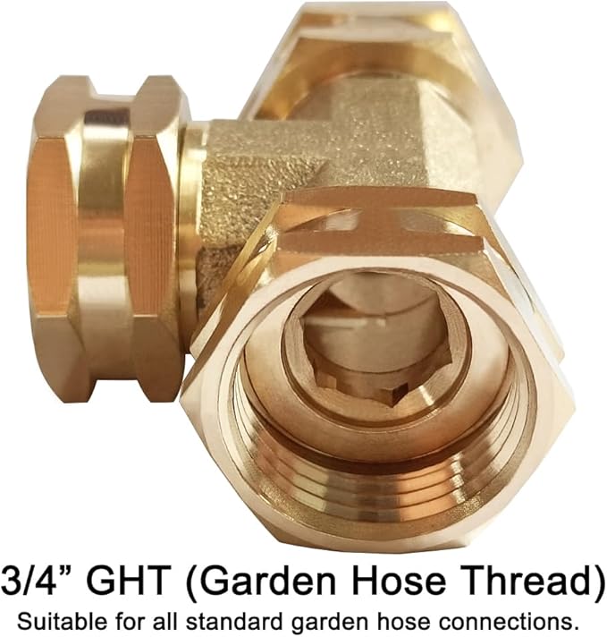 Joywayus 3/4" GHT Female × 3/4" GHT Female × 3/4" GHT Female Threaded Brass Swivel Pipe Fitting Tee T 3-Way Adapter