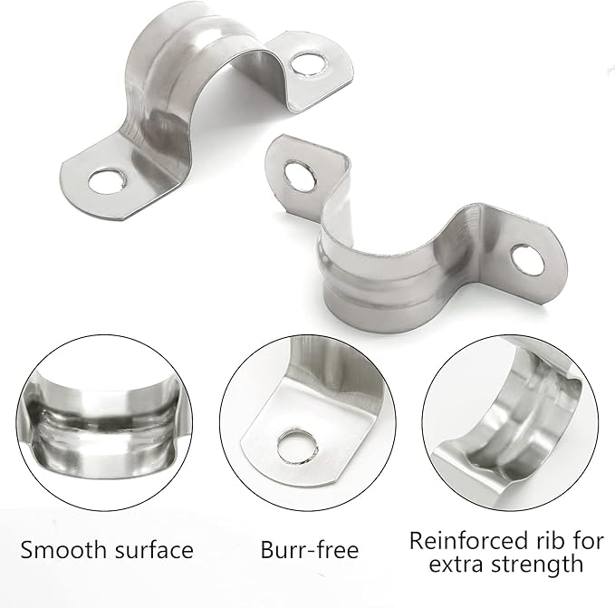 25PCS M25 (1 Inch) Conduit Clamps, Stainless Steel Two Hole Strap U Bracket Rigid Pipe Strip, Cable Clamp Hanger with 2 Holes Fit for 1 inch Pipes OD