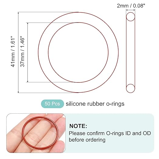 MECCANIXITY Silicone O-Ring 37mm ID 41mm OD 2mm Width Metric VMQ Sealing Gasket Replacement 50A Durometer for Plumbing Compressor Faucets Valves Repair (Red, Pack of 50)