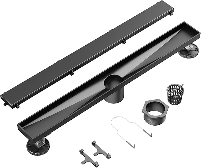 Neodrain 18 in Matte Black Linear Shower Drain- with 2-in-1 Flat & Tile Insert Cover, 304 Stainless Steel Rectangle Shower Floor Drain,Floor Shower Drain