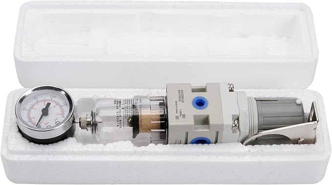 1/4 Inch NPT Air Filter Pressure Regulator, Air Compressor Water Separator with Gauge AW2000-02