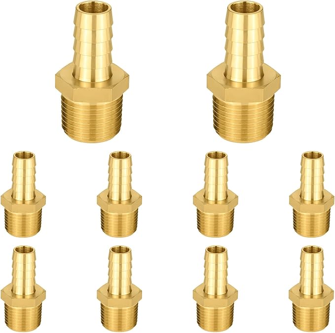 (Pack of 10) EFIELD Brass Hose Barb Fitting Adapter, 1/2" Barb x 1/2" Male NPT Pipe Fittings,(BARB010)