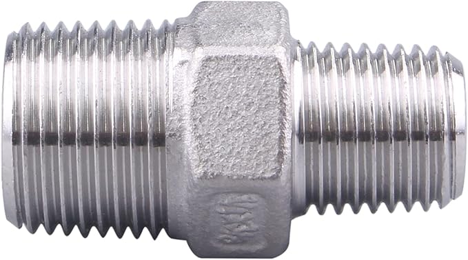 SUS304 Reducer Hex Nipple - 1/4" Male NPT x 3/8" Male NPT Stainless Steel Connectors Threaded Pipe Fitting (Pack of 2)