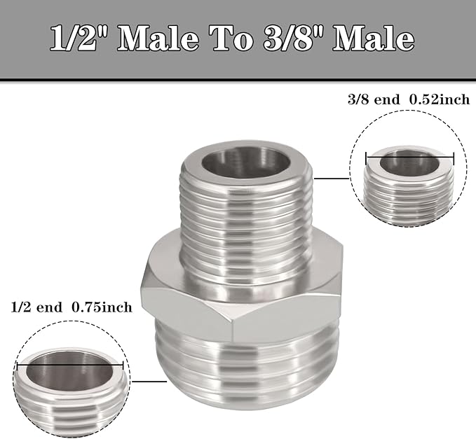 Nickel Plated Brass G 1/2 male to 3/8 Male Compression Reducer Faucet Adapter Hose Fitting Water Supply Line Adapter for RV Kitchen Plumbing Pipe Connector 4PCS