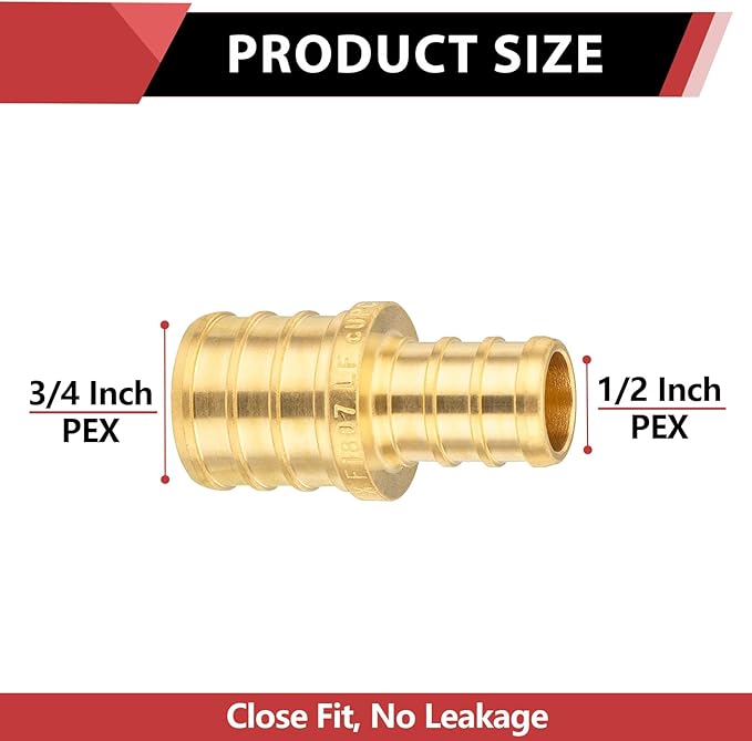 (Pack of 400) EFIELD Barb Crimp Pex Brass Fittings 1/2 Inch x 3/4 Inch Reducing Coupling For Pex Tubing Connection, ASTM F1807,(PEX1807012-400PCS)