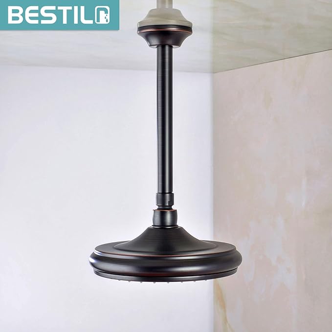 BESTILL 8 Inch Ceiling Mount Rain Shower Head Arm and Flange, Oil Rubbed Bronze