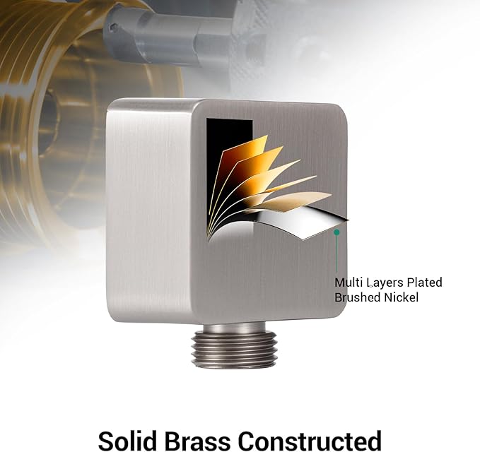 Wall Supply Elbow for Hand Held Shower, Solid Brass Square Mount in Brushed Nickel, JB-022BN
