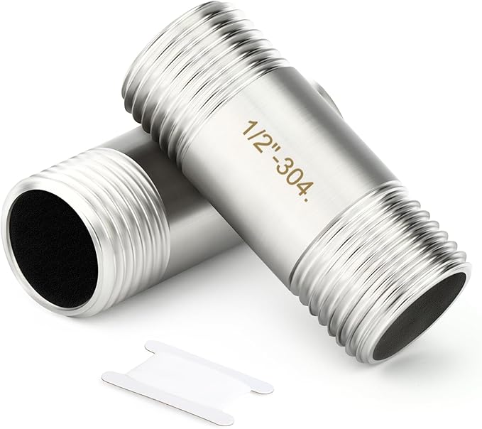 TAISHER 2PCS Stainless Steel Pipe Fittings, 1/2" BSP Male x 1/2" BSP Male Threaded, 2" Length Nipple Cast Pipe