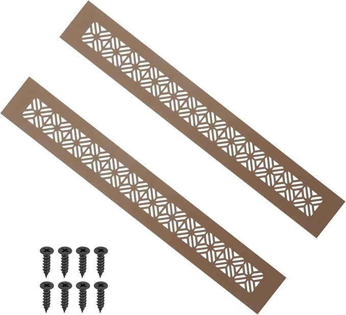 PATIKIL 14 x 2 Inch Door Air Vent Cover, 2 Pcs Heavy Duty Aluminum Grille Ventilation Cover Louvered with Mounting Screws for Cabinet Wardrobe Door, Brown
