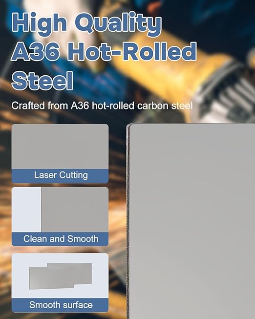 2 Pcs 1/8 Steel Plate, 6'' x 12'' Steel Sheet A36 Weldable Metal Plate, Hot Rolled Steel Base Plates for Structural Support and Industrial Use