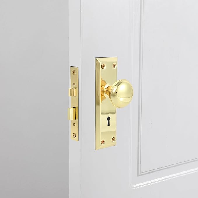Mortise Lock Set Interior Door, Old Door Lock Replacement Parts, Antique Vintage Door Lock Hardware, Skeleton Keys and Reversible Latch, Mortise Lock Kit, Polished Brass Finish