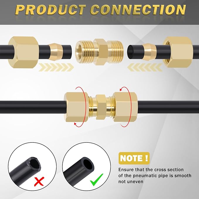 Brass Compression Tube Fitting, 10 PCS 3/16" OD x 3/16" OD Compression Union Connectors & 10 PCS Compression Sleeves Ferrules
