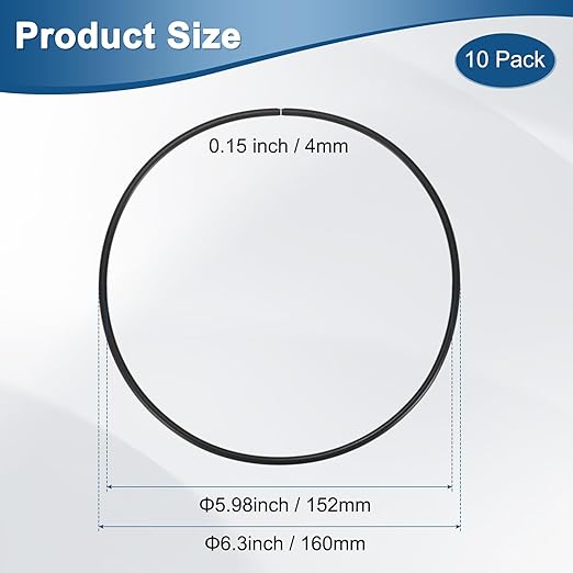 10-Pcak Nitrile Rubber O-Rings, 152mm ID, 160mm OD, 4mm Width, Metric Sealing Washer Gasket for Automotive Machine Plumbing/Faucet/Air or Gas Connections, Resists Oil and Heat