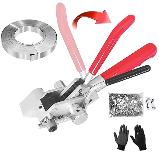 Metal Banding Strapping Kit with Band Ratchet Tensioner,Steel Pallet Packaging Tool with 100 pcs Steel Buckle 3/4" x 100 Feet Banding Coil Heavy Duty Belt Sealer