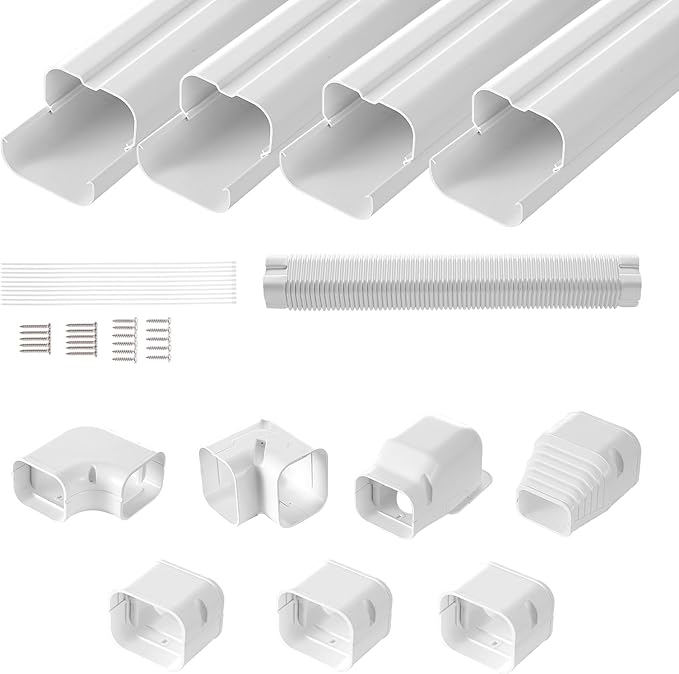 VEVOR Mini Split Line Set Cover 3-inch W 15.8Ft L, PVC Decorative Pipe Line Cover for Air Conditioner with 4 Straight Ducts & Full Components Easy to Install, Paintable for Heat Pumps, White
