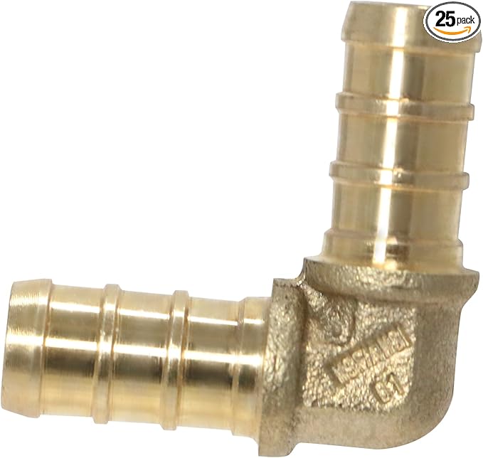 25 Pcs XFITTING Pex 3/8 Inch x 3/8 Inch Pex Elbow Brass Crimp Fitting, 25-5-8=25X