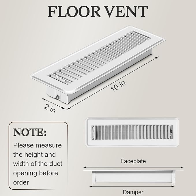 4 PCS Floor Vents Floor Registers 2x10 inch, Heavy Duty Metal Heat Air Vent Covers 2 X 10 with Rust Proof Finish for Home Office Wall Floor Registers Grilles & Vents (4, White, 2x10 Inches)