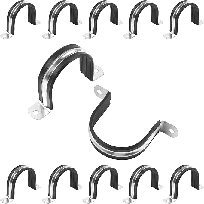 2 Inch Reinforced Rigid Pipe Strap, 2 Holes U Bracket Cable Clamp Hanger, Rubber Cushioned Insulated Clamp, Conduits Strap Clamps for Pipe Fixing on Various Surfaces, 10 PCS(50 mm)