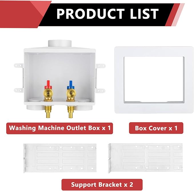 EFIELD Double Drain1/2 Inch PEX Crimp Connection x 3/4 Inch MHT Washing Machine Outlet Box,(WM042)