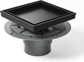 Square Shower Drain 6" with 2" PVC Flange Base, 304 Stainless Steel Tile in Floor Drain w/Tiled Insert Grate & Hair Catcher, CUPC Certified(Matte Black, 6'')
