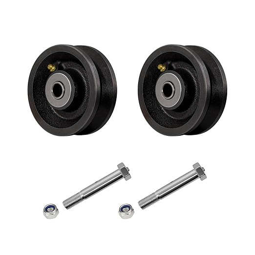 4" X 1.5" Sliding Gate Rollers, Cast Iron V Groove Wheel with Roller Bearing, Heavy Duty Metal Wheel-900 lbs Capacity, Industrial Sliding Gate Wheels for Metal Gate, Black（2 Pack）