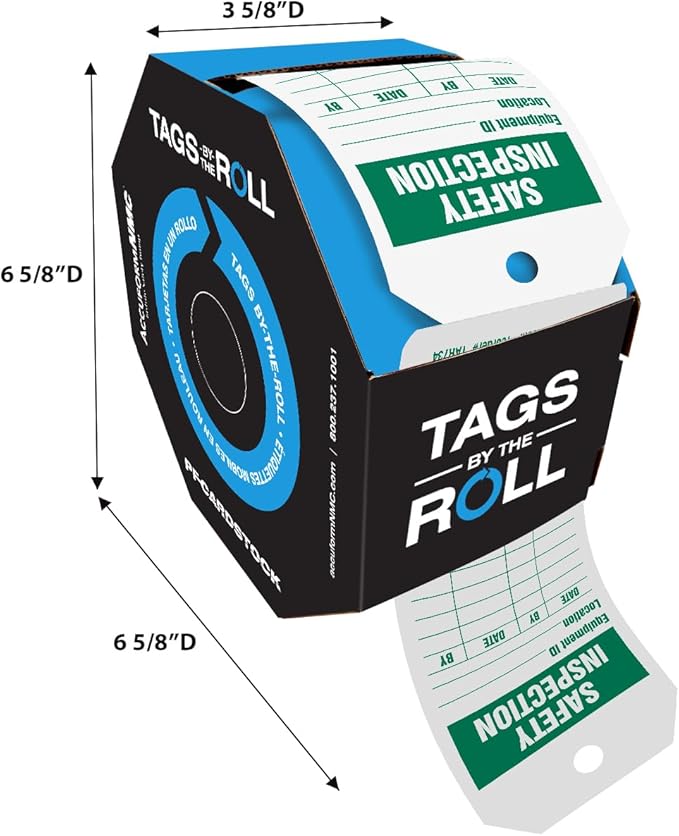 Accuform 250 Inspection and Status Record Tags by-The-Roll, Safety Inspection, US Made OSHA Compliant Tags, Waterproof PF-Cardstock, Resists Tears, 6.25"x3", TAR734