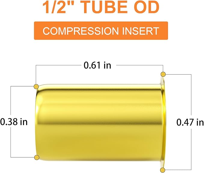 GASHER 100PCS Brass Compression Fitting, Brass Compression Insert Tube Support 1/2" Tube OD